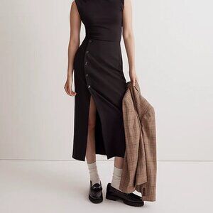 Madewell Button Front Suiting Fabric Wrap Midi Skirt Black Size 14/XL NWT